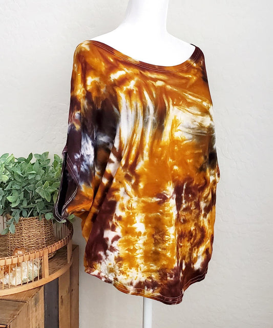 Amber tie dye poncho style top.