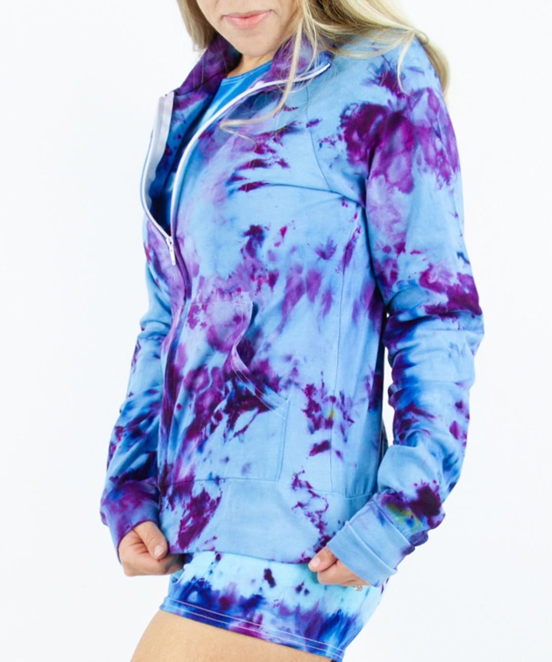 Blue + purple tie dye jacket by Akasha Sun.