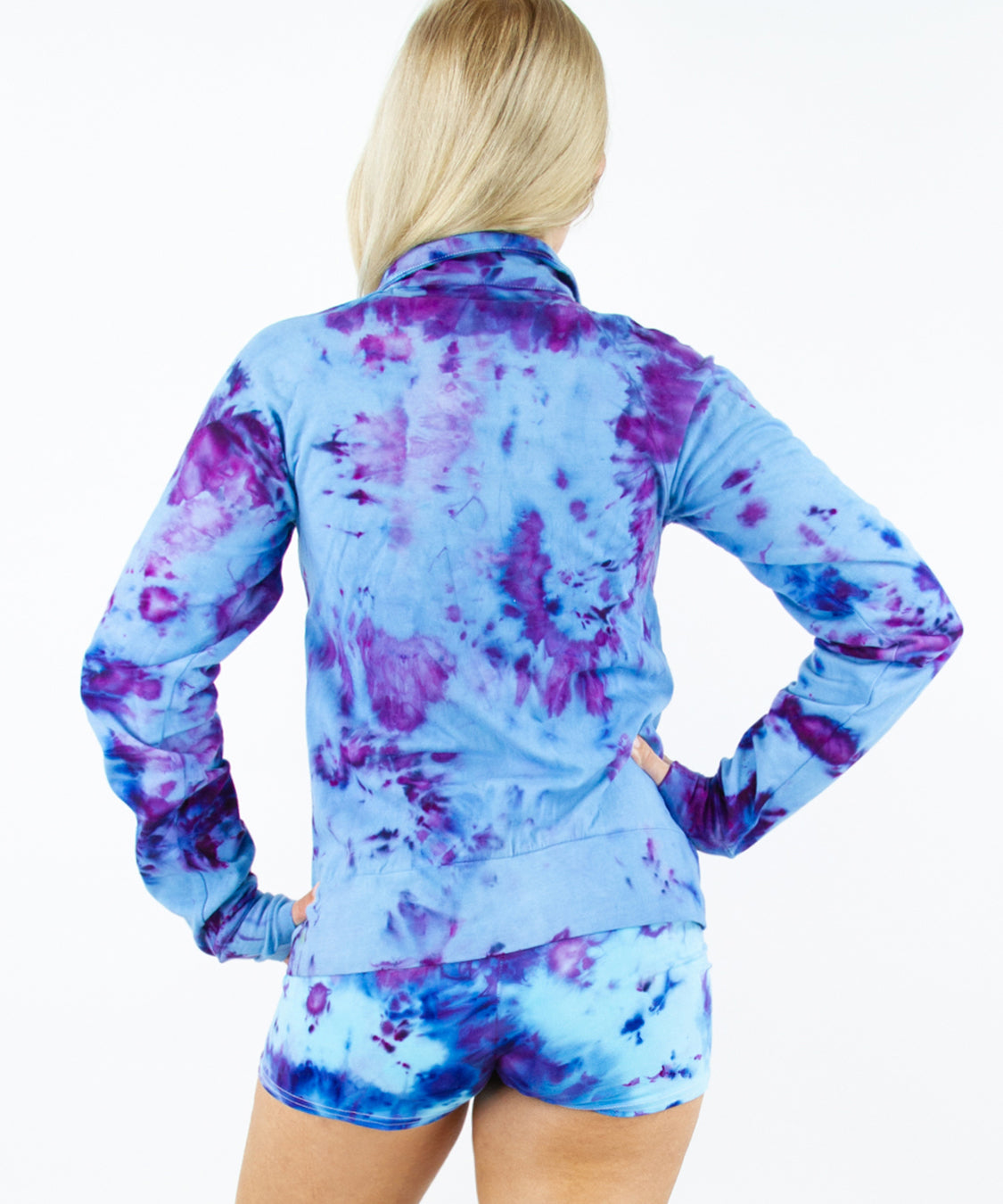 Blue + purple tie dye jacket by Akasha Sun.