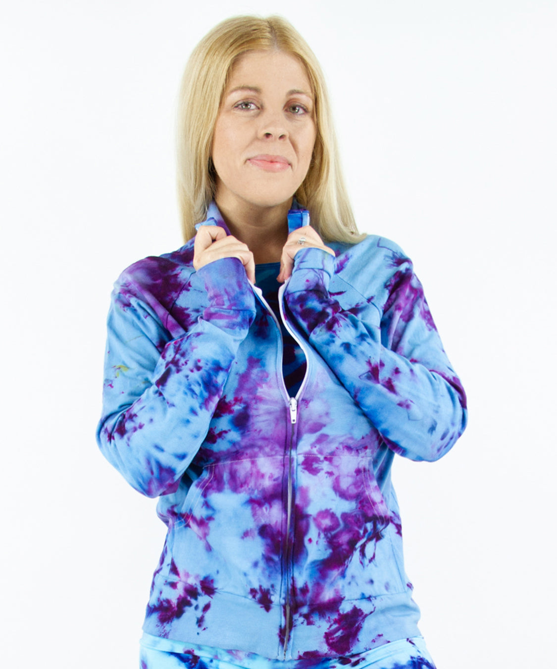 Blue + purple tie dye jacket by Akasha Sun.