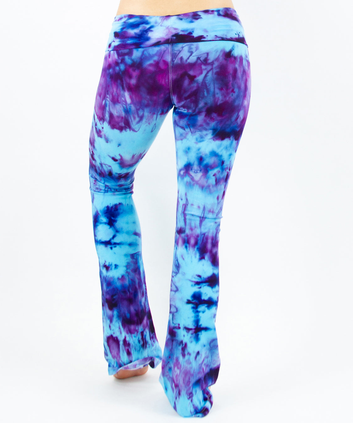 Blue + purple ice dye yoga pants by Akasha Sun.