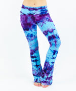 Blue + purple ice dye yoga pants by Akasha Sun.