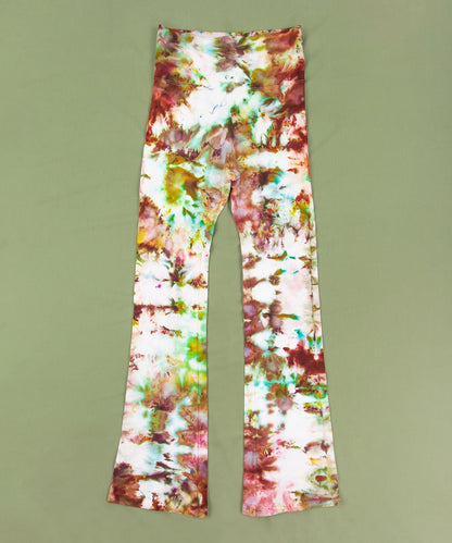 Ice dyed yoga pants featuring rusts and greens.