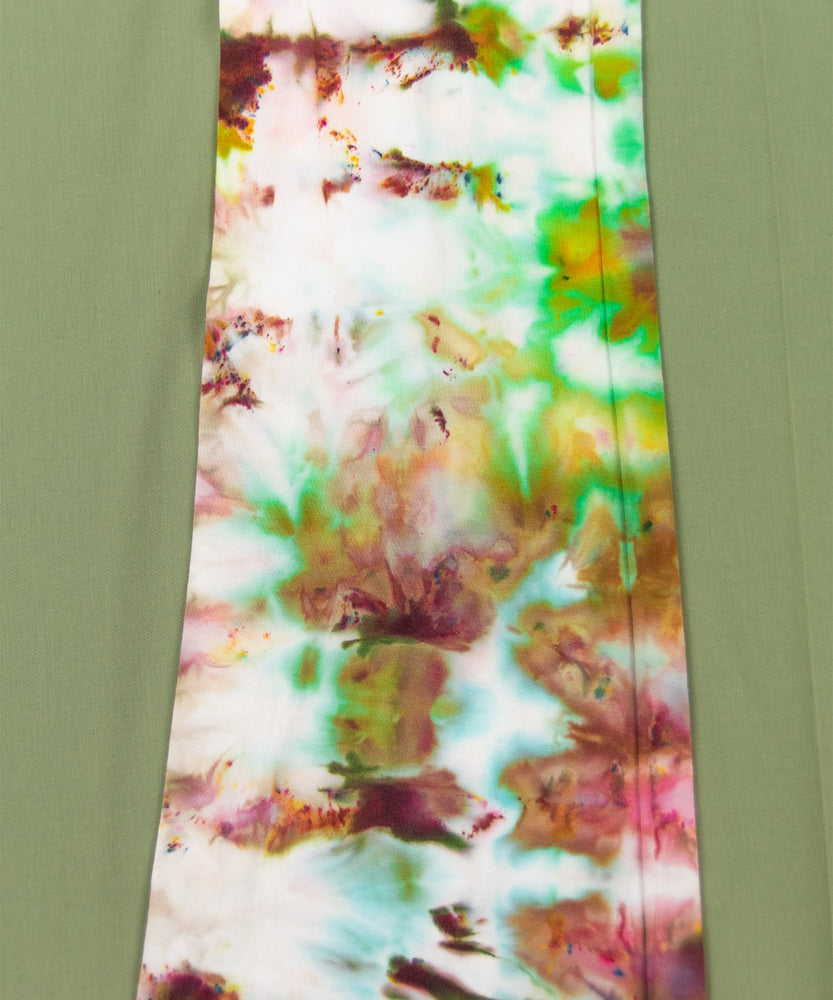 Ice dyed yoga pants featuring rusts and greens.
