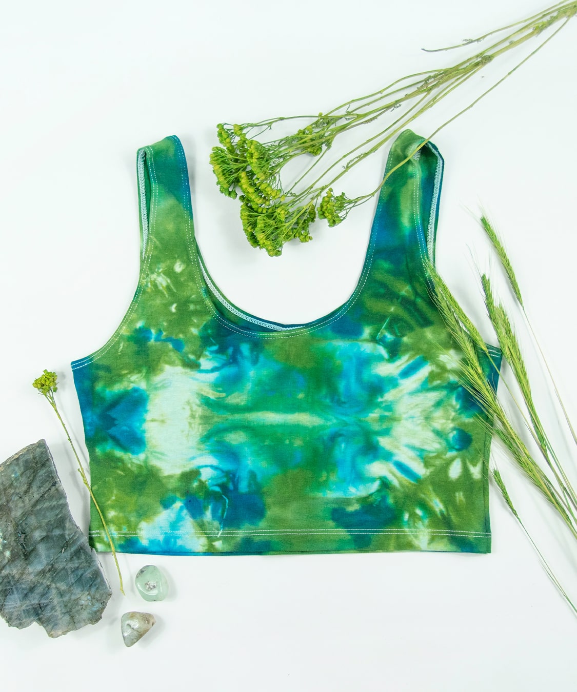 Green + Blue tie dye crop tank by Akasha Sun.