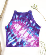 Purple and pink tie dye crop top by Akasha Sun.