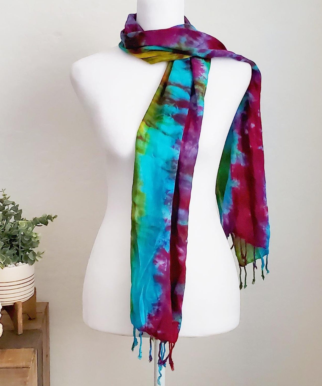 Rainbow tie dye scarf.