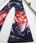 Black + red tie dye yoga pants with a fold over waistband by Akasha Sun.