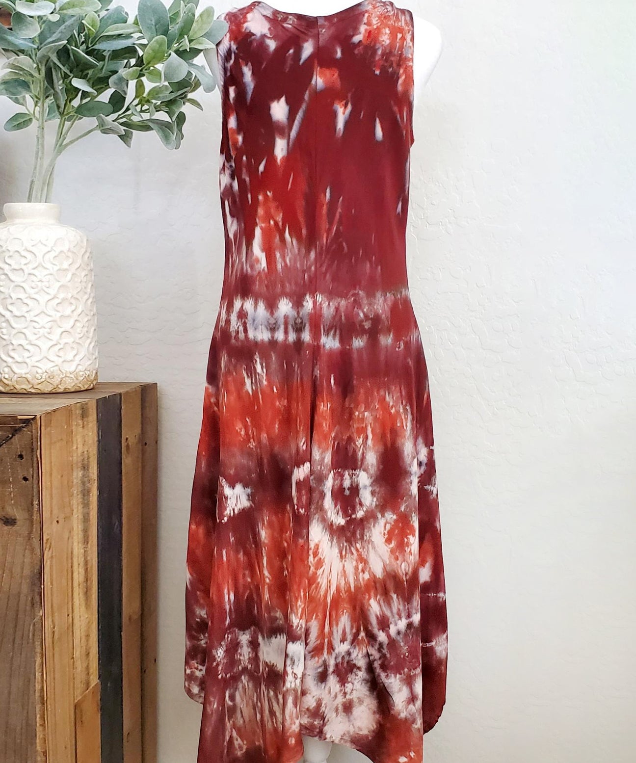 A rust orange and brown tie dye dress.