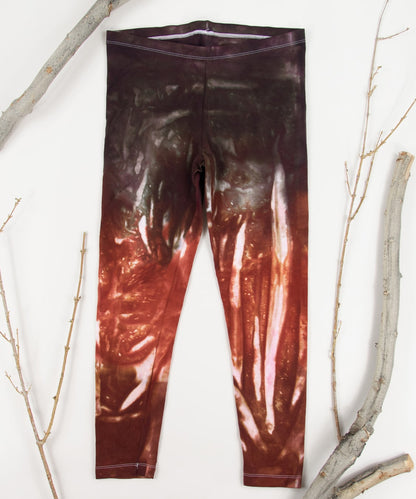 Rust brown and orange tie dye yoga leggings by Akasha Sun.