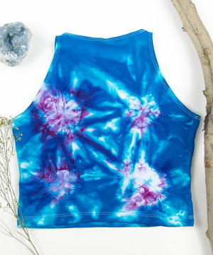 
                
                    Load image into Gallery viewer, Blue + Purple tie dye crop top by Akasha Sun.
                
            