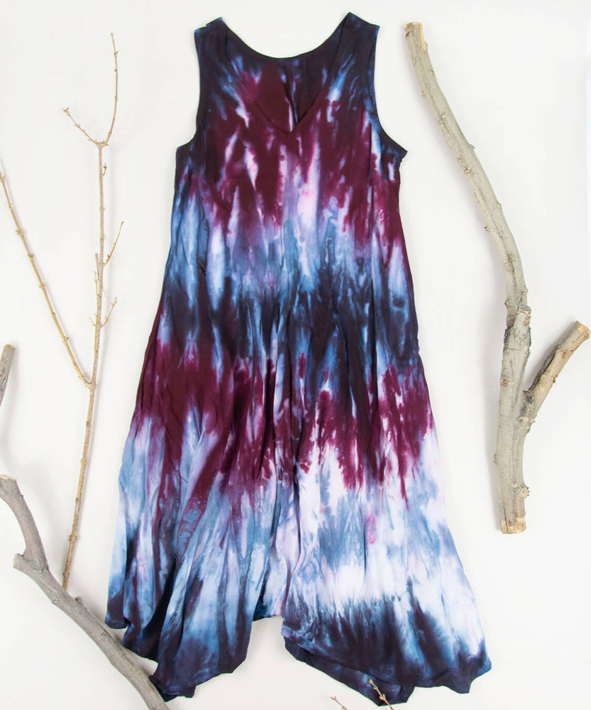 
                
                    Load image into Gallery viewer, Burgundy, black, and gray tie dye dress by Akasha Sun.
                
            