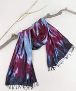 Burgundy, gray, and black tie dye scarf by Akasha Sun.