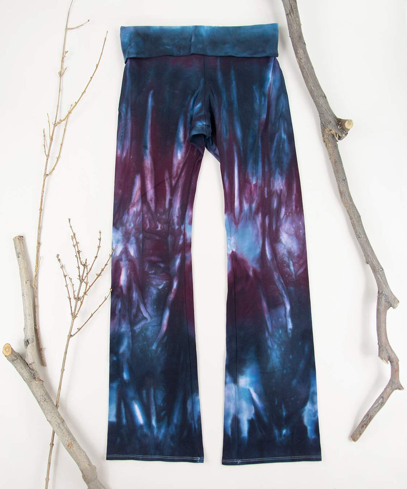 Black, burgundy, and gray tie dye yoga pants by Akasha Sun.