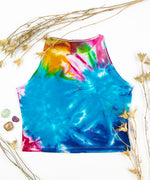 Rainbow tie dye crop top by Akasha Sun.