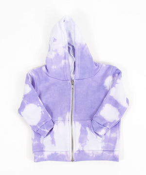 
                
                    Load image into Gallery viewer, Purple and white tie dye baby set that includes an organic onesie, organic baby hat, and jacket.
                
            
