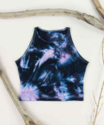 Black and purple tie dye crop top by Akasha Sun.