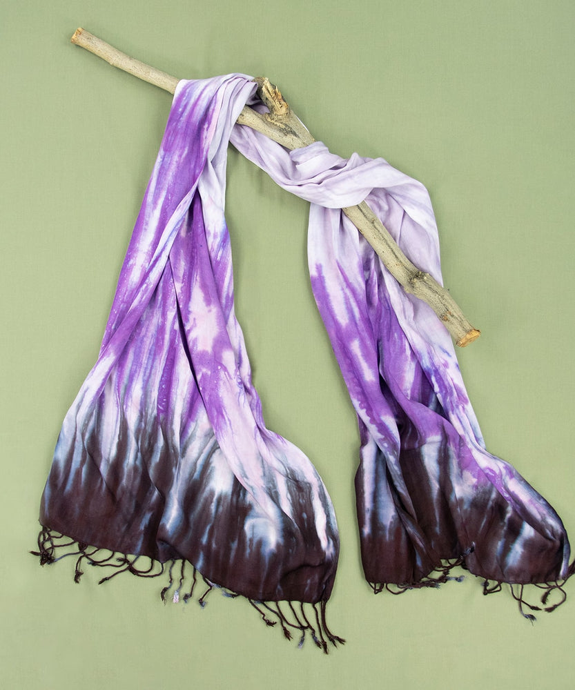 
                
                    Load image into Gallery viewer, Purple and black tie dye scarf by Akasha Sun.
                
            