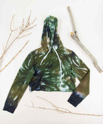 Green and black tie dye hoodie crop top by Akasha Sun.