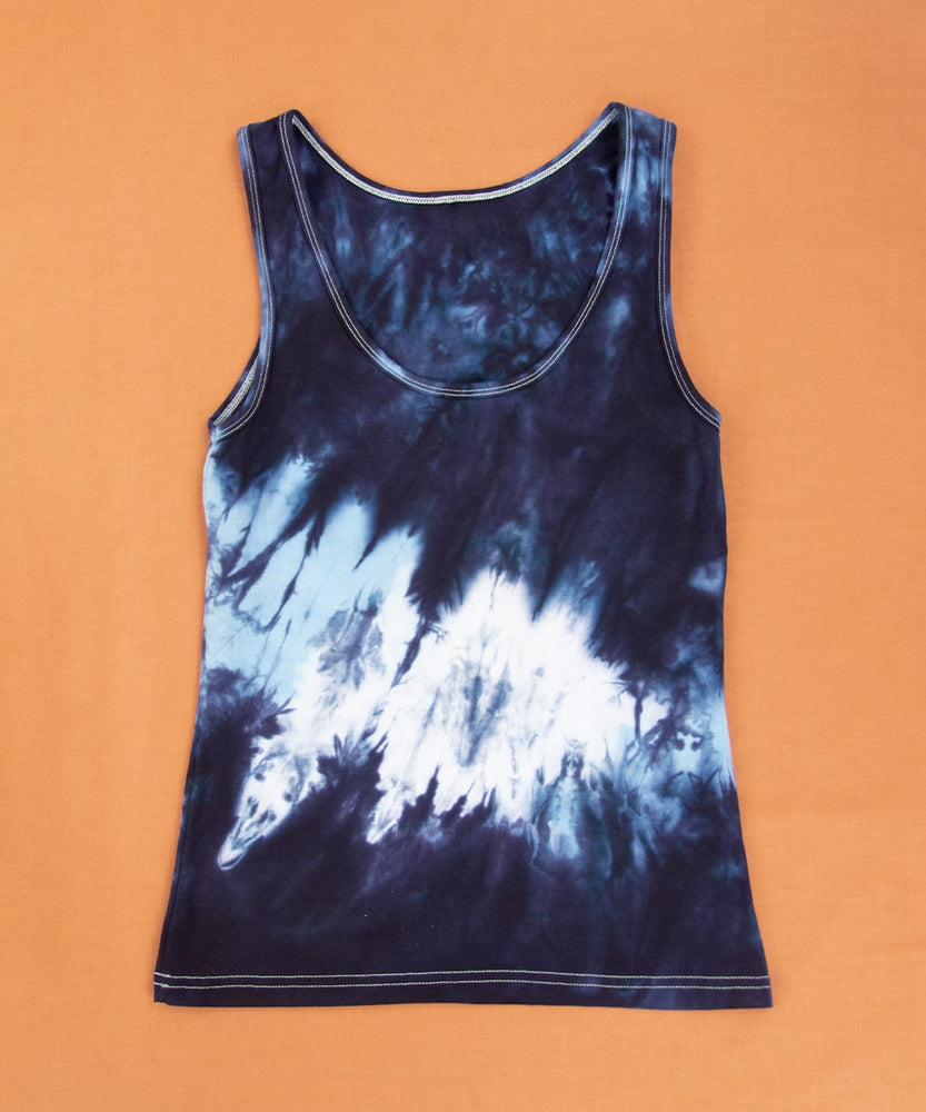 
                
                    Load image into Gallery viewer, Navy blue tie dye tank top by Akasha Sun.
                
            