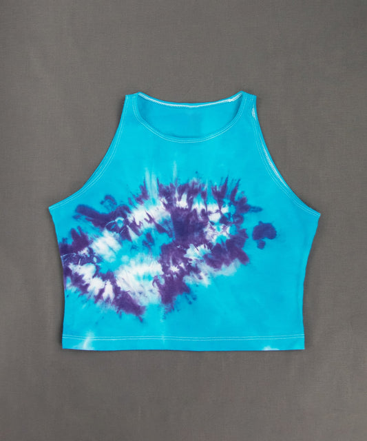 Blue and purple tie dye crop top by Akasha Sun.