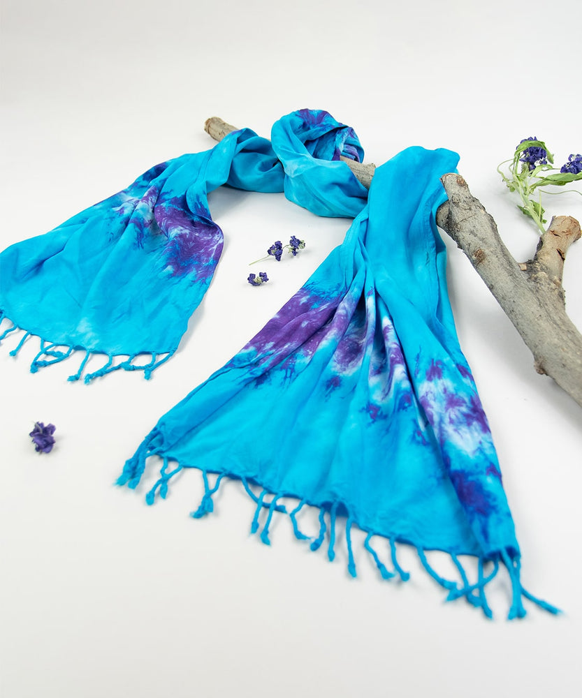 
                
                    Load image into Gallery viewer, Blue and purple tie dye scarf by Akasha Sun.
                
            