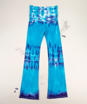 
                
                    Load image into Gallery viewer, Blue tie dye yoga pants with wide waistband by Akasha Sun.
                
            