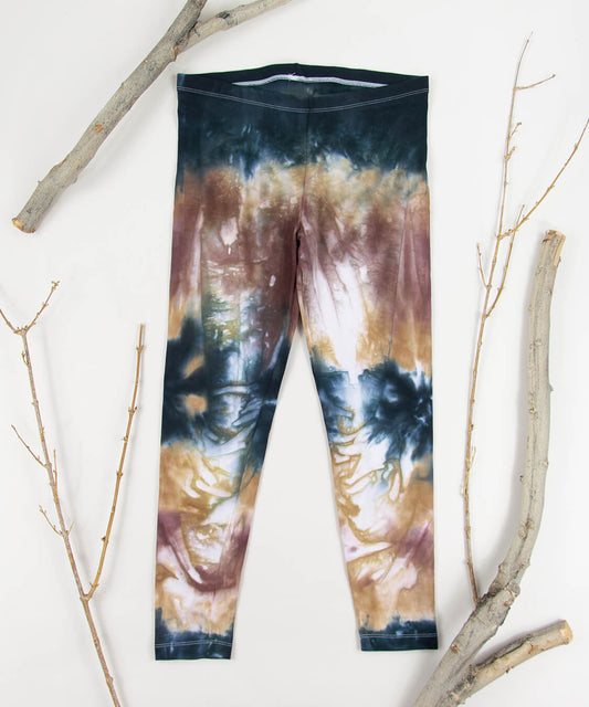 Brown and black tie dye yoga leggings by Akasha Sun.