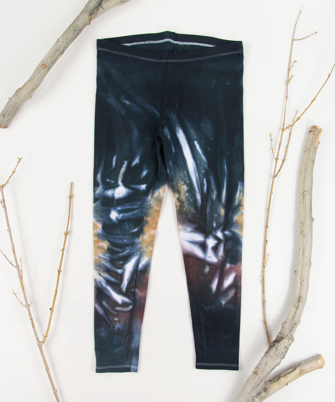 Black and brown tie dye yoga leggings by Akasha Sun.