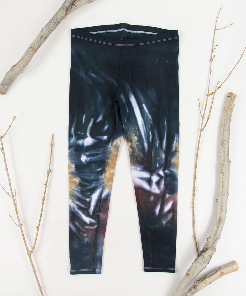 
                
                    Load image into Gallery viewer, Black and brown tie dye yoga leggings by Akasha Sun.
                
            