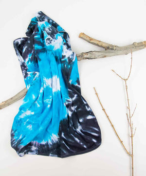 Blue and black tie dye organic cotton baby blanket by Akasha Sun.
