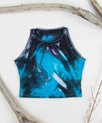 Blue and black tie dye crop top by Akasha Sun.