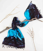 Blue and black tie dye scarf by Akasha Sun.