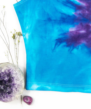 Blue + purple tie dye crop top by Akasha Sun.