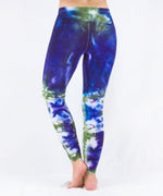 Navy blue and green tie dye yoga leggings by Akasha Sun.