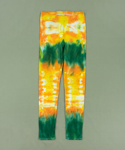 Green and yellow tie dye leggings.