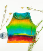 Rainbow tie dye crop top by Akasha Sun.