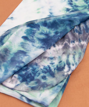 
                
                    Load image into Gallery viewer, blue, teal, and white tie dye organic baby blanket.
                
            