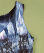 Black, blue, pink, and orange tie dye fairy dress by Akasha Sun.