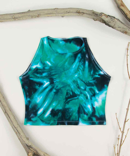 Teal + black tie dye crop top by Akasha Sun.