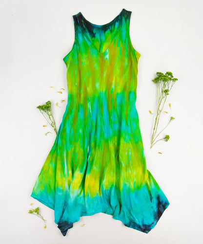 Green and teal tie dye fae dress by Akasha Sun.