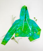 Aqua and green tie dye hoodie crop top by Akasha Sun.