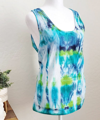 Teal and green tie dye tank top.