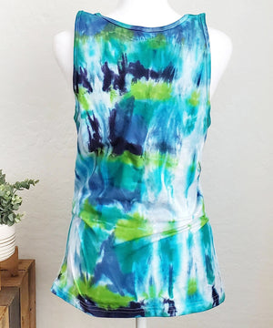 Teal and green tie dye tank top.
