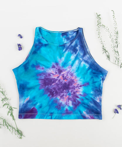 Blue and purple tie dye crop top by Akasha Sun.