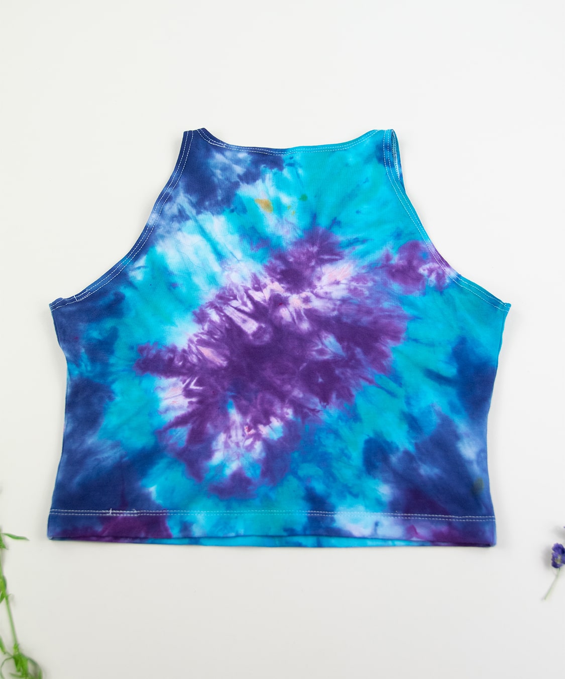 Blue and purple tie dye crop top by Akasha Sun.