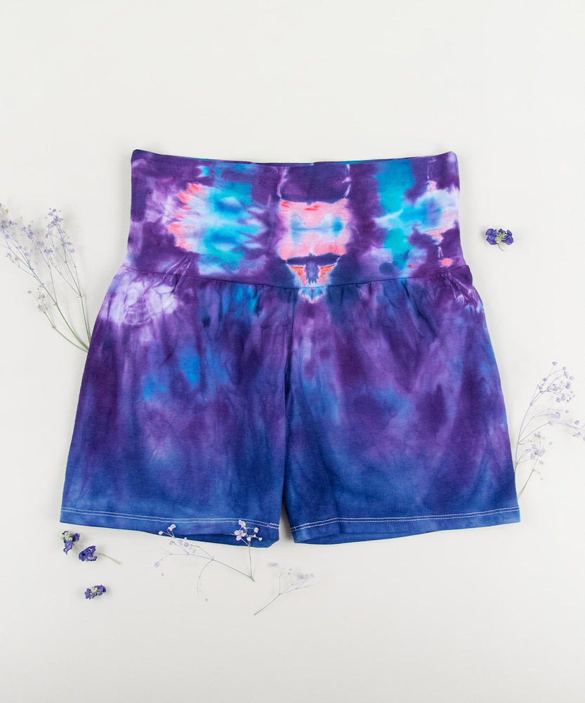 Purple and aqua tie dye wideband waistband by Akasha Sun.