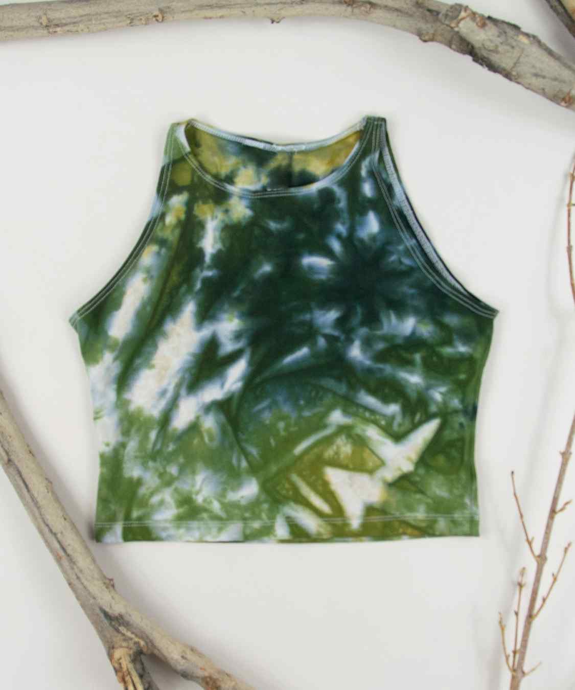 Green tie dye crop top by Akasha Sun.