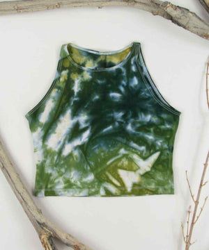 
                
                    Load image into Gallery viewer, Green tie dye crop top by Akasha Sun.
                
            