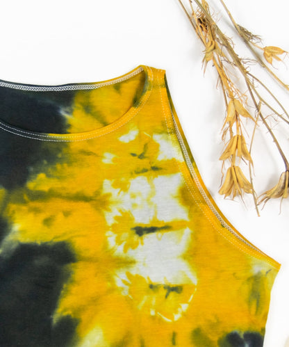 Yellow + Black Chakra Crop Top by Akasha Sun.